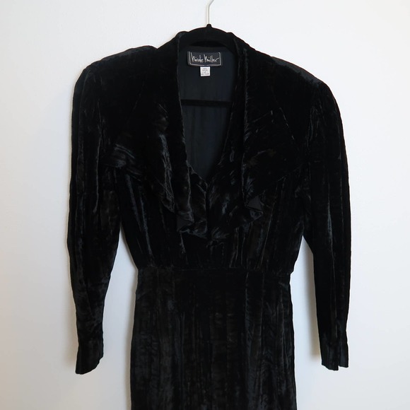 Vintage 90s Nicole Miller black velvet midi dress - Picture 2 of 9